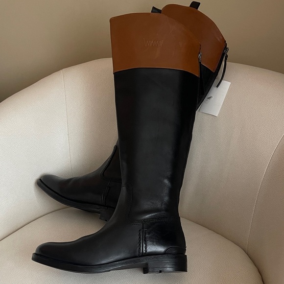 Franco Sarto Shoes - NEW Franco Sarto Meyer Knee High Boots TwoTone Black and Brown Tall Riding Boots